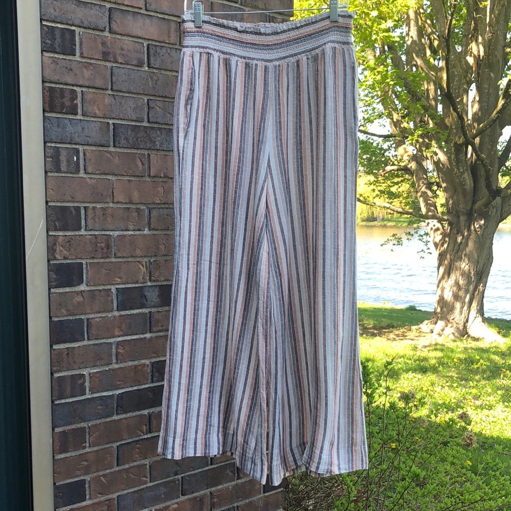 Striped Wide-Leg Linen Blend Pants